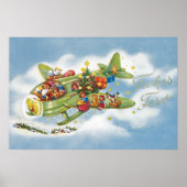 Kerstmis in retro-stijl, Kerstman vliegt in een vl Poster (Voorkant)