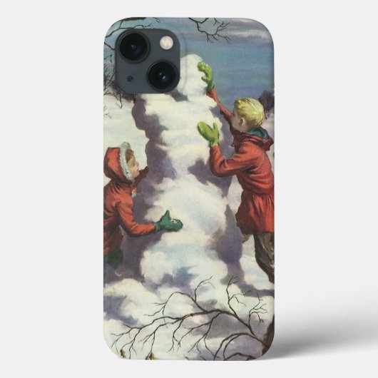 Kerstmis in retro stijl, kinderen sneeuwballengeve Case-Mate iPhone case (Achterkant)
