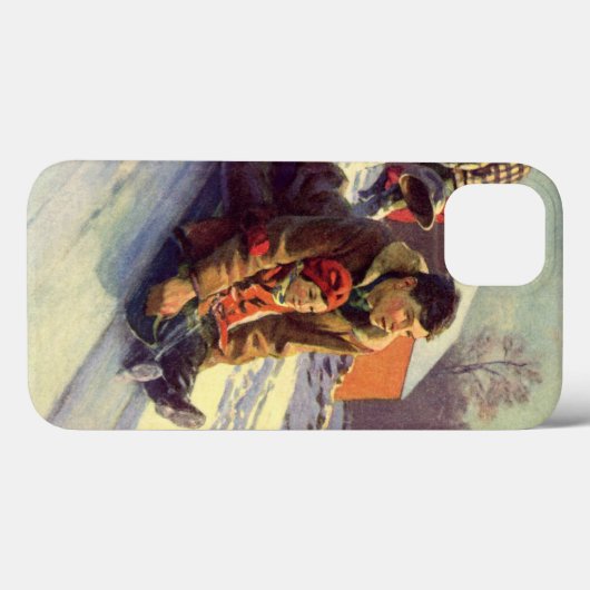 Kerstmis in retro-stijl, vader en dochter sleeën Case-Mate iPhone case (Achterkant (horizontaal))