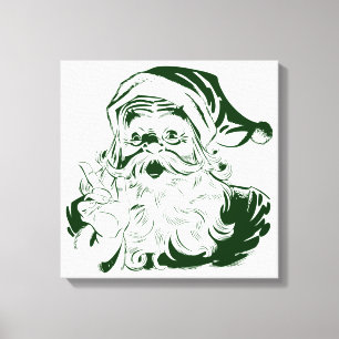 Kerstmis in retrostijl, jolige Kerstman in het gro Canvas Afdruk