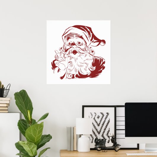 Kerstmis in retrostijl, jolige Kerstman in het roo Poster (Thuiskantoor)