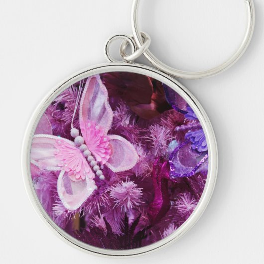 Kerstmis in roze en Paars Sleutelhanger (Voorkant)
