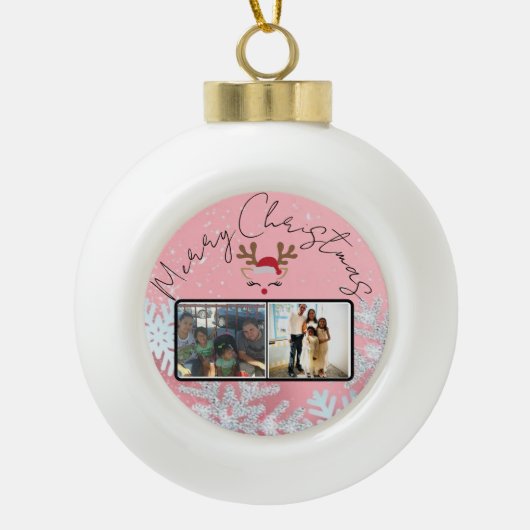 Kerstmis in roze keramische bal ornament (Voorkant)