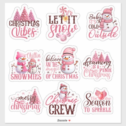 Kerstmis in Roze Stickers (Vel)