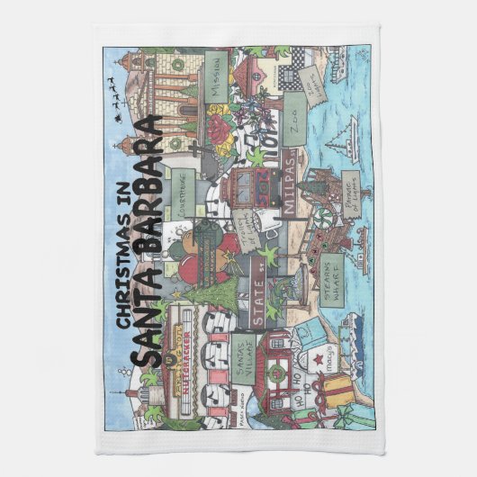 Kerstmis in Santa Barbara Theedoek (Verticaal)