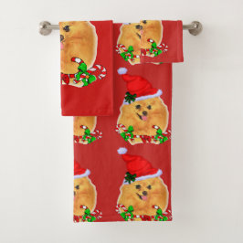 Kerstmis in Santa Pomeranian Bad Handdoek