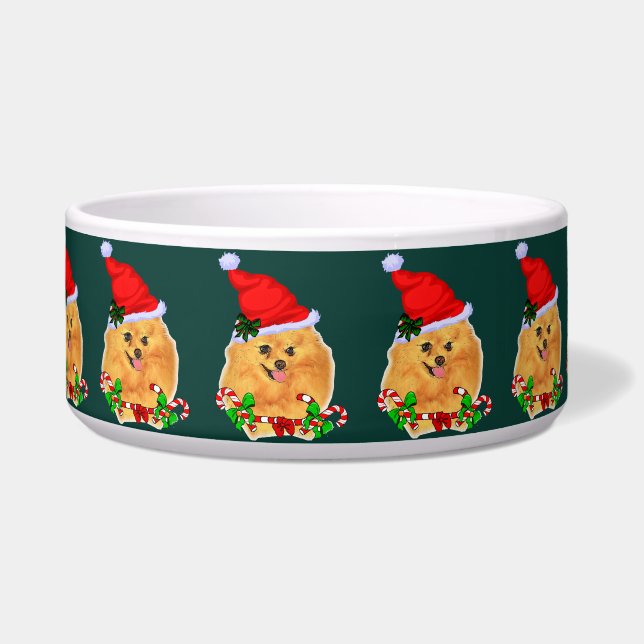 Kerstmis in Santa Pomeranian Voerbakje (Voorkant)