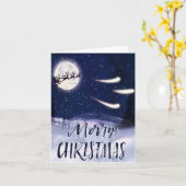 Kerstmis in Santa Sleigh Reindeer Full Moon Kaart (Gele Bloem)