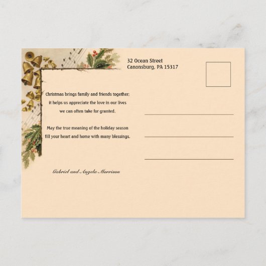 Kerstmis in sneeuw met Rozen en muziek Briefkaart (Achterkant)