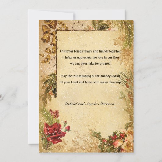 Kerstmis in sneeuw met Rozen en muziek Feestdagenkaart (Achterkant)