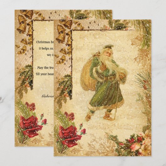 Kerstmis in sneeuw met Rozen en muziek Feestdagenkaart (Voorkant / Achterkant)