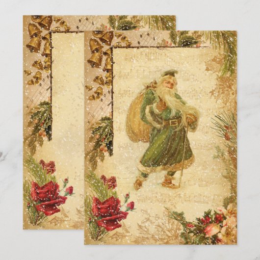 Kerstmis in sneeuw met Rozen en muziek Feestdagenkaart (Voorkant / Achterkant)