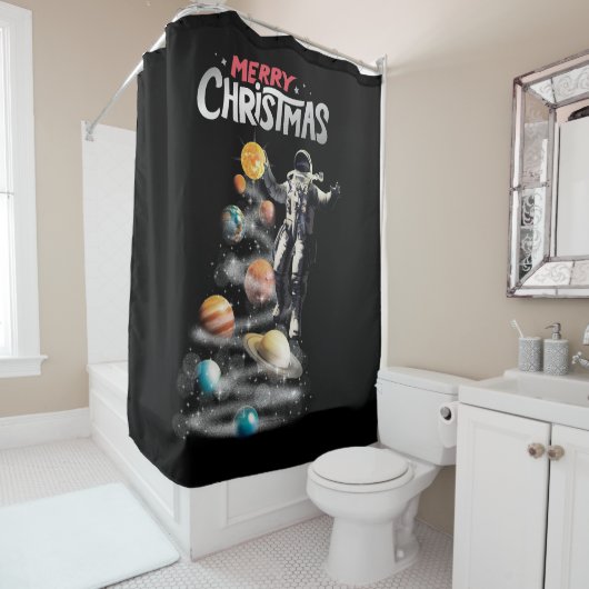 Kerstmis in Space Solar System Astronaut Invitati Douchegordijn (In situ)