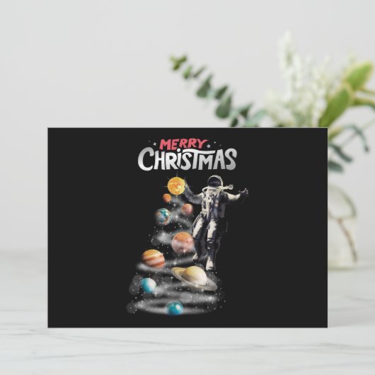 Kerstmis in Space Solar System Astronaut Invitati Kaart (Staand voorkant)