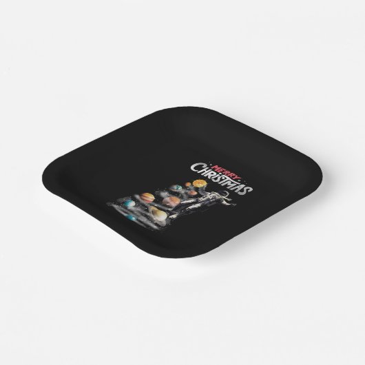 Kerstmis in Space Solar System Astronaut Invitati Papieren Bordje (Gebogen)