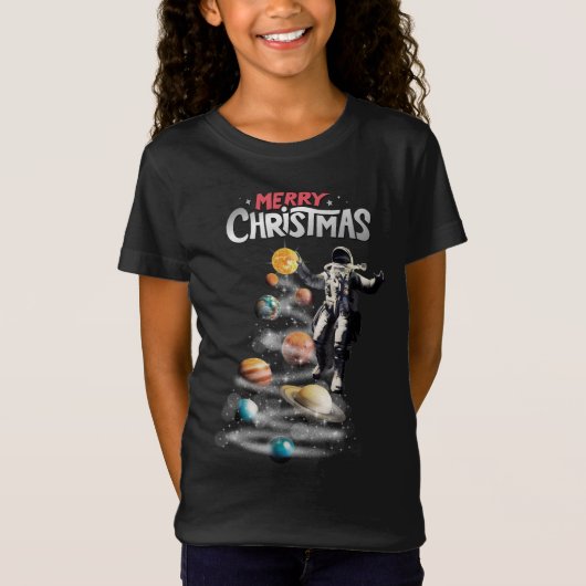 Kerstmis in Space Solar System Astronaut Invitati T-shirt (Voorkant)