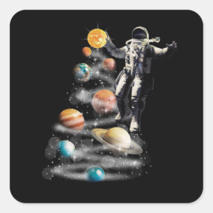 Kerstmis in Space Solar System Astronaut Invitati Vierkante Sticker