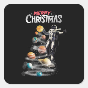 Kerstmis in Space Solar System Astronaut Invitati Vierkante Sticker