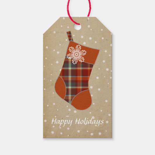 Kerstmis in Tartanjestand Paprika en Slate ID209 Cadeaulabel (Voorkant)