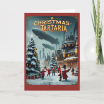 Kerstmis in Tartaria Kaart Vintage Verschwering