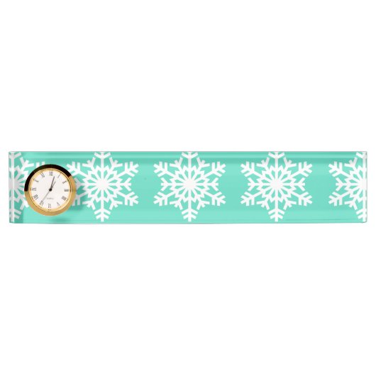 Kerstmis in Tiffanys Aqua Blue Snowflakes Naambordje (Voorkant)