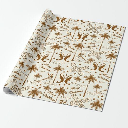 Kerstmis in Tropical Australia Gold Toile Cadeaupapier (Uitgerold)