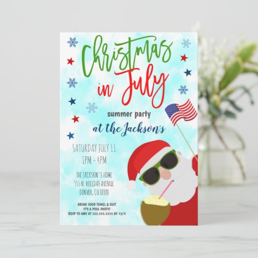 Kerstmis in uitnodiging van juli (Staand voorkant)