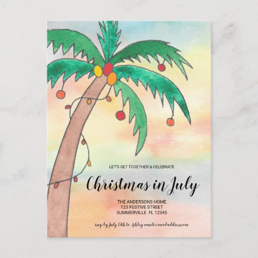 Kerstmis in uitnodiging van juli (Voorkant)