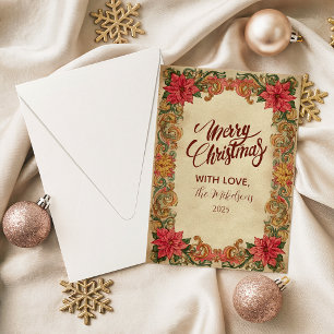 Kerstmis in Vintage Barokstijl met Poinsettia Feestdagenkaart