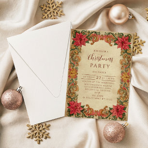 Kerstmis in Vintage Barokstijl met Poinsettia Kaart