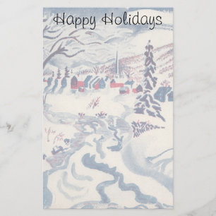 Kerstmis in vintage stijl, besneeuwd winters dorp briefpapier