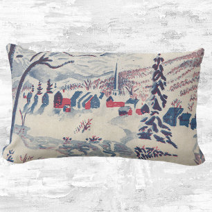 Kerstmis in vintage stijl, besneeuwd winters dorp kussen