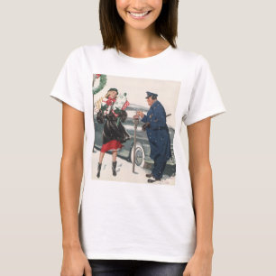 Kerstmis in vintage stijl, boodschappen doen polit t-shirt