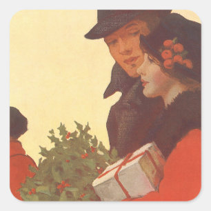 Kerstmis in vintage stijl, cadeaus shoppen voor li vierkante sticker