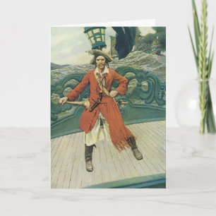 Kerstmis in vintage stijl, Captain Keitt Piraten o Feestdagen Kaart