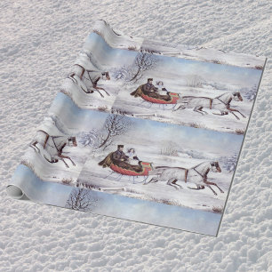 Kerstmis in vintage-stijl, De weg in de winter, Pa Cadeaupapier