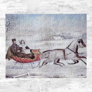 Kerstmis in vintage stijl, De Weg Winter, slee met Legpuzzel