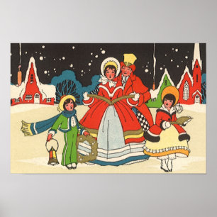 Kerstmis in vintage stijl, een familie die kerstli poster