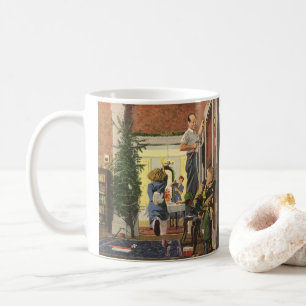 Kerstmis in vintage stijl, Familie die het huis ve Koffiemok