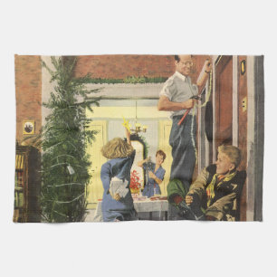 Kerstmis in vintage stijl, Familie die het huis ve Theedoek