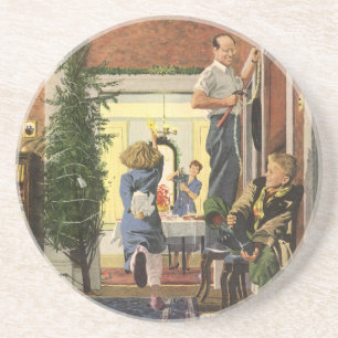 Kerstmis in vintage stijl, Familie die het huis ve Zandsteen Onderzetter