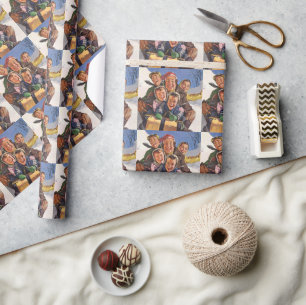 Kerstmis in vintage stijl, gelukkige familie sleeë cadeaupapier