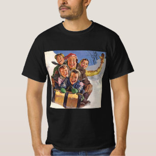 Kerstmis in vintage stijl, gelukkige familie sleeë t-shirt