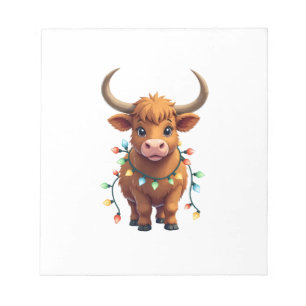 Kerstmis in vintage stijl Hoogland Koe Cute Retro  Notitieblok