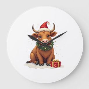 Kerstmis in vintage stijl Hoogland Koe met Cadeaus Grote Klok