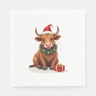 Kerstmis in vintage stijl Hoogland Koe met Cadeaus Servet