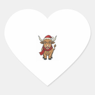 Kerstmis in vintage stijl Hoogland Koe Santa Hoed Hart Sticker