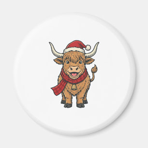 Kerstmis in vintage stijl Hoogland Koe Santa Hoed Magneet