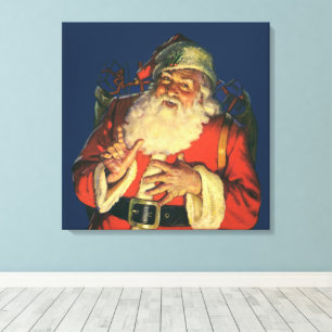 Kerstmis in vintage stijl, jolige Kerstman met cad Canvas Afdruk