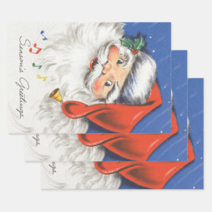 Kerstmis in vintage stijl, jolige Kerstman met muz Inpakpapier Vel